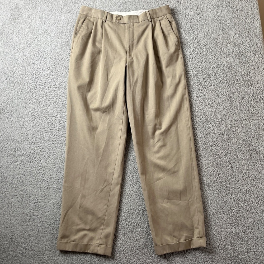 Joseph & Feiss‎ Chino Pants Mens Size 34 x 32 Beige Pleated Khaki Wool Blend